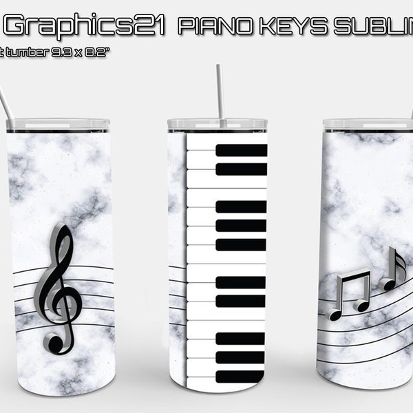 Piano Keys 20oz Skinny Tumbler Design PNG | Gifts for Music Lovers | Digital Download | Do It Yourself