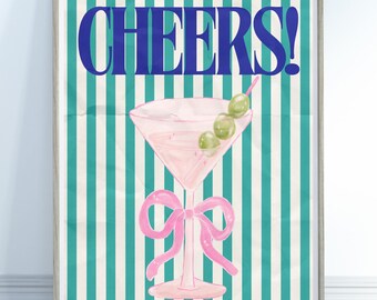 Retro “Cheers!” Martini Glass Poster – Vintage-Inspired Bar Wall Art | Cocktail Lounge Decor | Kitchen or Home Bar Print