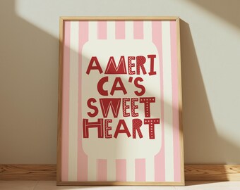 America’s Sweetheart Poster | Cute Pink Dorm Wall Art | Girly Retro Typography Print | Sorority Room Decor | Physical Art Print