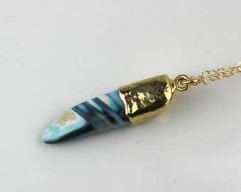 Blue Dragon Vein Agate Pendant, Handmade Gold Necklace 450338