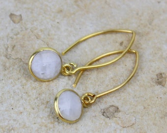 Small Round Moonstone Gold Drop Pendant Earrings, Handmade with 8mm Faceted Crystal 450909