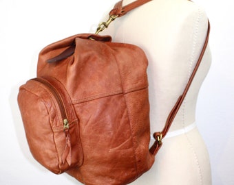 Unique Vintage Leather Duffel Backpack, Handmade Boho Leather Bag 150018