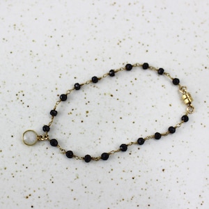 Handmade Magnetic Bracelet with Tiny round Moonstone Charm and Black Spinel Beaded Gold Chain 450462