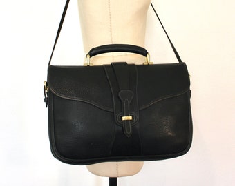 Vintage Dooney & Bourke Legal Brief Laptop Bag, Black Leather, Shoulder Briefcase, Top Handle 1990s 050100