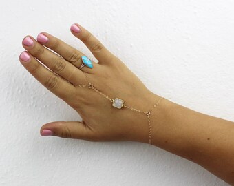 Handmade Gold Moonstone Hand Chain, Custom Size Magnetic Bracelet