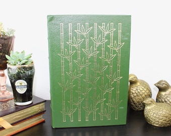 The Jungle Books by Rudyard Kipling, Vintage Leather Hard Cover Book, Illustrated, Classic Fiction 1980, Green Gold Hardcover, 500069