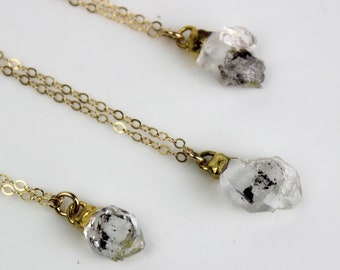 Tiny Herkimer Diamond Pendant, Handmade 16 Inch Short Gold Necklace, Crystal Quartz Jewelry, Custom Made To Order 451226