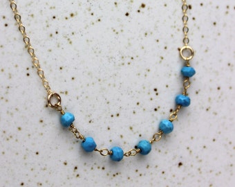 Handmade Turquoise Beaded Long Gold Necklace  450716