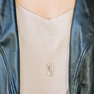 Clear Crystal Quartz Bar Pendant, Handmade 30 Inch Long Gold Necklace M.T.O. 451228