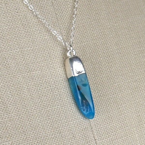 Blue Dragon Vein Agate Pendant, Handmade 18 Inch Silver Necklace 450278