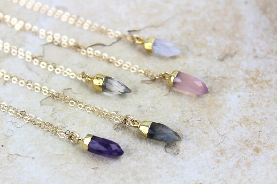 Paperclip Chain Necklace with Labradorite Amethyst and Rainbow Moonstone Paperclip Chain Necklace with Labradorite Amethyst and Rainbow Moonstone