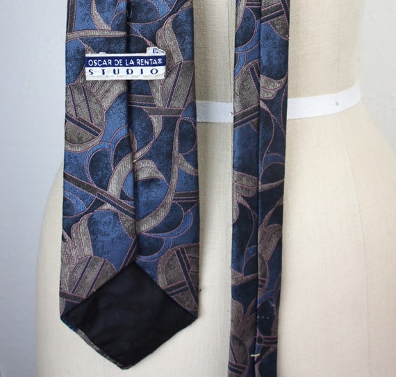 Vintage Oscar De La Renta Long Necktie, Navy Blue… - image 4