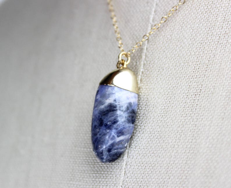 Tumbled Blue Sodalite Pendant Handmade 16 Inch Gold Necklace 450357