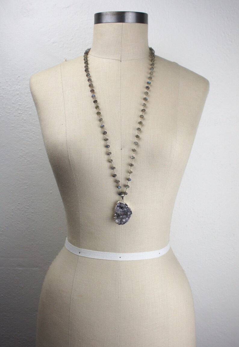 Light Gray Purple Druzy Pendant Necklace Electroplated - Etsy