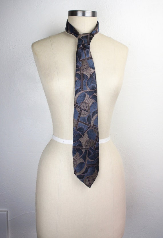 Vintage Oscar De La Renta Long Necktie, Navy Blue… - image 1