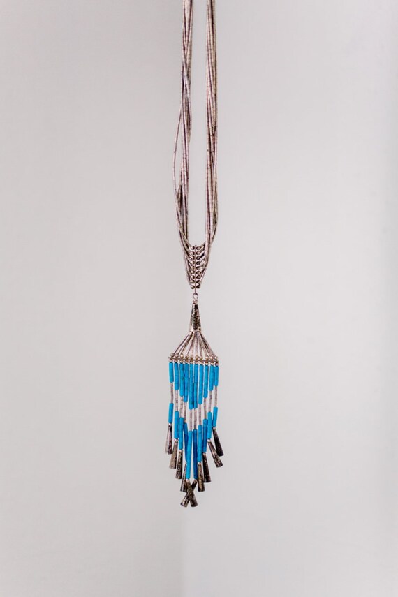 Vintage Silver and Turquoise Fringed Boho Necklac… - image 6