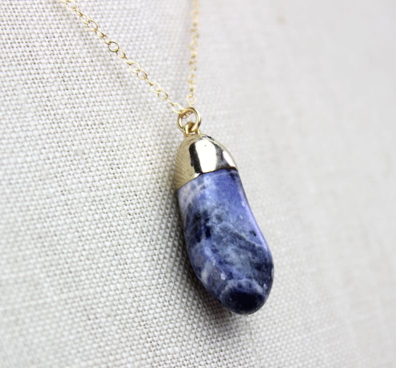 Tumbled Blue Sodalite Pendant Handmade 16 Inch Gold Necklace 450357