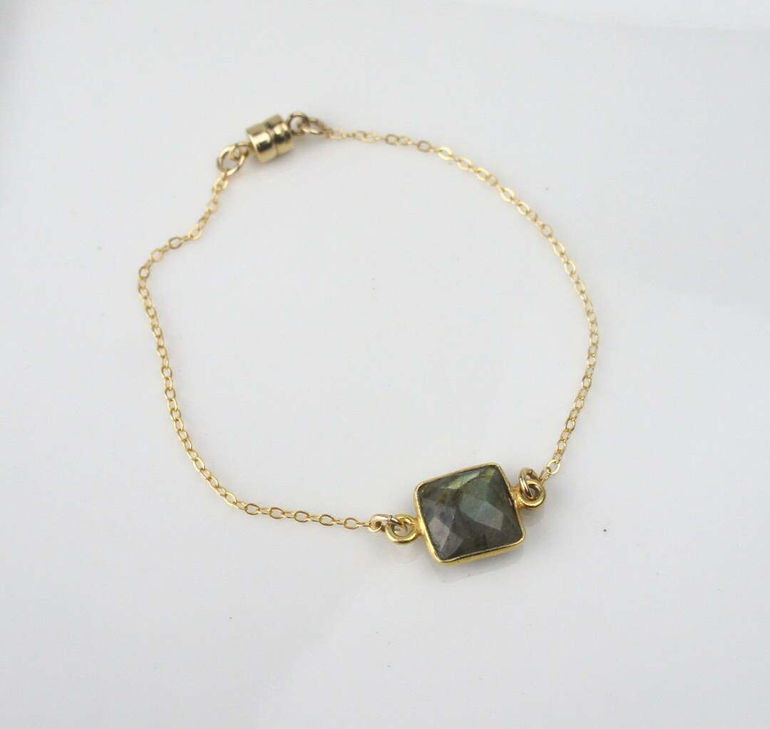 Handmade Gold Labradorite Bracelet With Square Faceted Stone