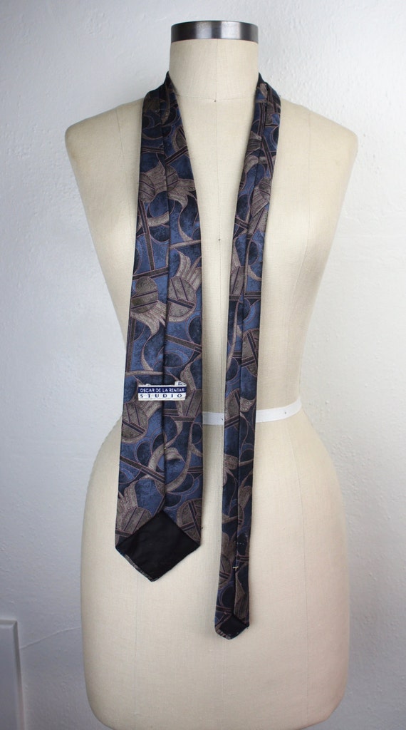 Vintage Oscar De La Renta Long Necktie, Navy Blue… - image 3