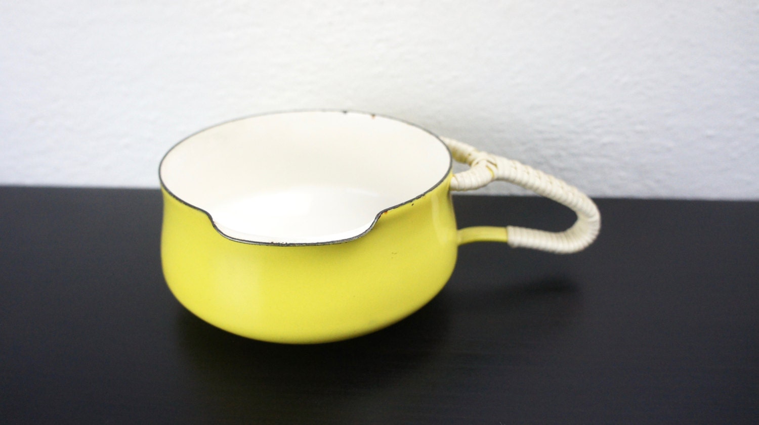 Vintage Dansk Butter Warmer with Wrapped Handle Yellow