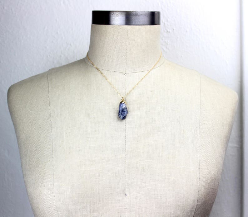 Tumbled Blue Sodalite Pendant Handmade 16 Inch Gold Necklace 450357