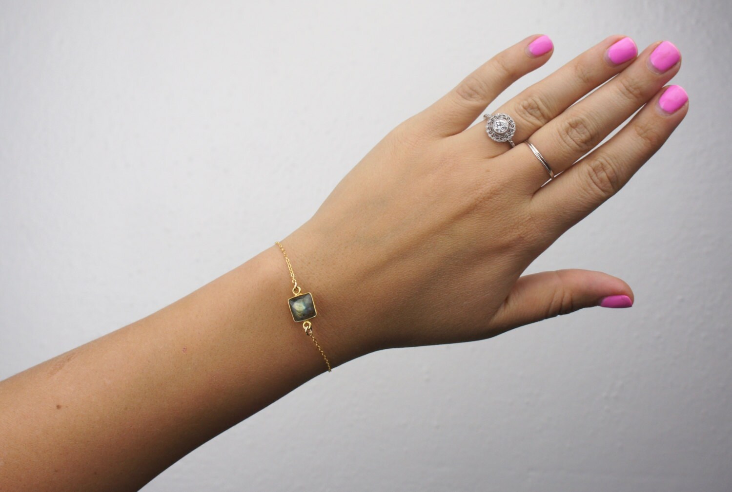 Handmade Gold Labradorite Bracelet With Square Etsy