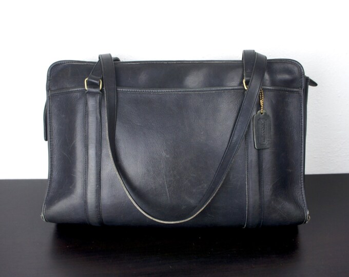 Vintage Coach Shoulder Bag Laptop Tote Black Leather Etsy