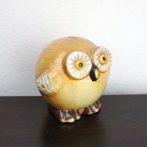 Vintage Tour hibou tirelire, années 1970 poterie Figurine de chouette Kitsch, mignon, cadeau pour un enfant, jouet, Caisse d'épargne