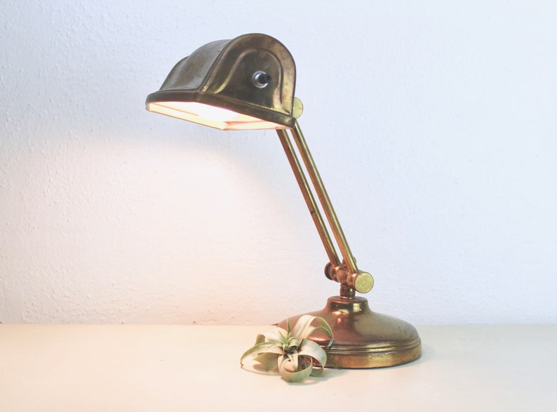 Vintage Brass Desk Lamp Small Adjule Office Task Lighting Image 0