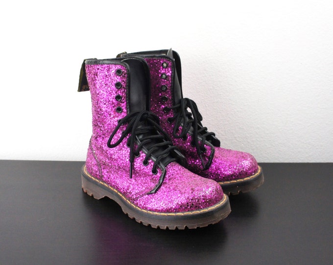 Rare Vintage Pink Glitter Dr. Martens UK 2 US 5, 1990s Doc Marten Boots