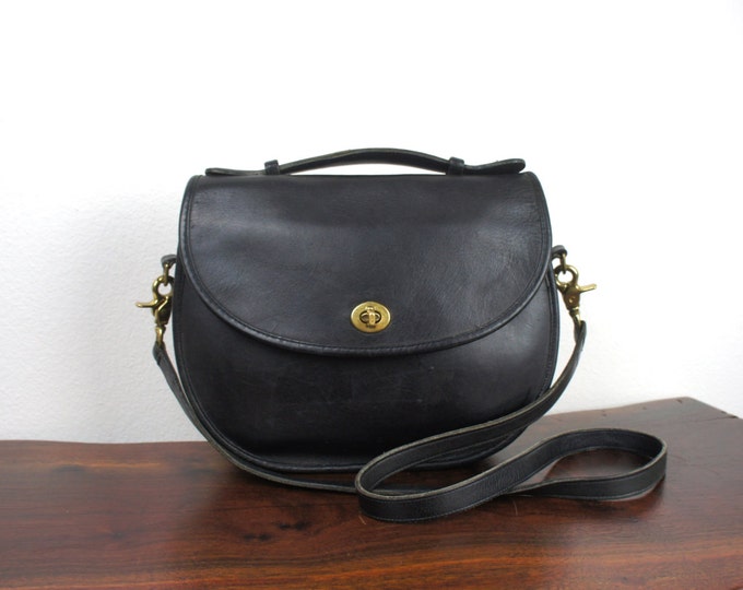 Vintage Coach Plaza Bag, Black Leather, Rounded Court Style Coach Purse ...