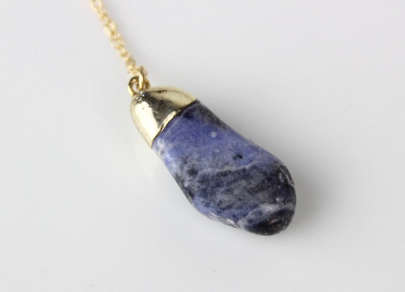 Tumbled Blue Sodalite Pendant Handmade 16 Inch Gold Necklace 450357