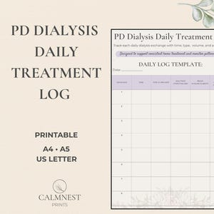 PD Dialysis Daily Log | Printable CAPD APD Treatment Tracker. Kidney Disease Care