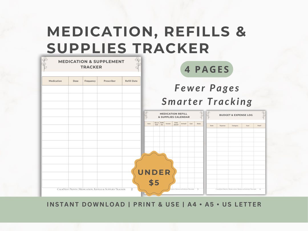 Refill Roster Log Medication, Refills & Supply Tracker | Doses, Allergies, Refill Dates ...