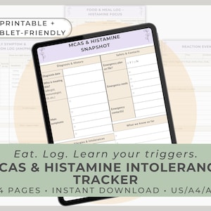 MCAS & Histamine Intolerance Tracker | Symptoms, Food Reactions, Trigger Log (Printable / Tablet-Friendly)