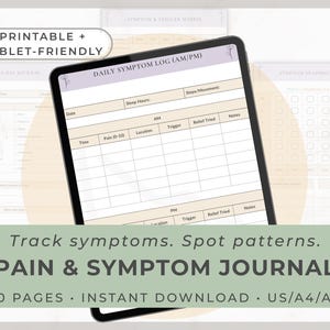 Pain & Symptom Journal | Track Pain Location, Triggers, Flares, What Helped (Printable / Tablet-Friendly)