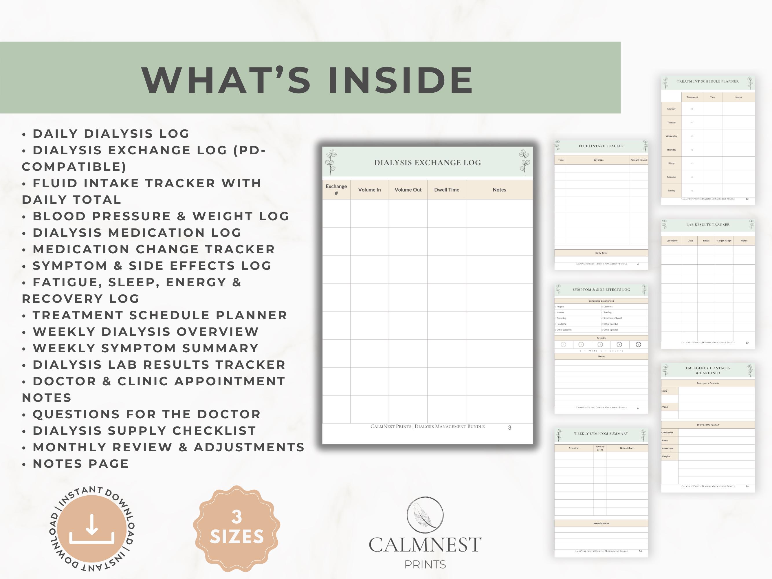 Example Pd Log Peritoneal Dialysis (PD) Care Management Bundle | Daily Dialysis Log ...