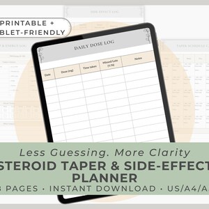 Steroid Taper & Side-Effect Planner | Prednisone/ Medrol Dose Schedule, Side-Effects, Vitals, Sleep (Printable / Tablet-Friendly)
