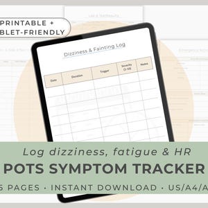POTS Symptom & Heart Rate Tracker | Dizziness, Standing Intolerance, Hydration, BP Log (Printable / Tablet-Friendly)