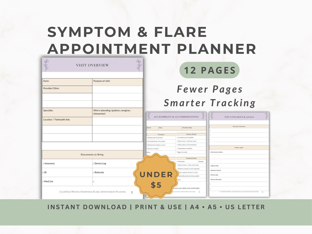 Calmnest Prints Symptom & Flare Appointment Planner | Doctor Visit ...