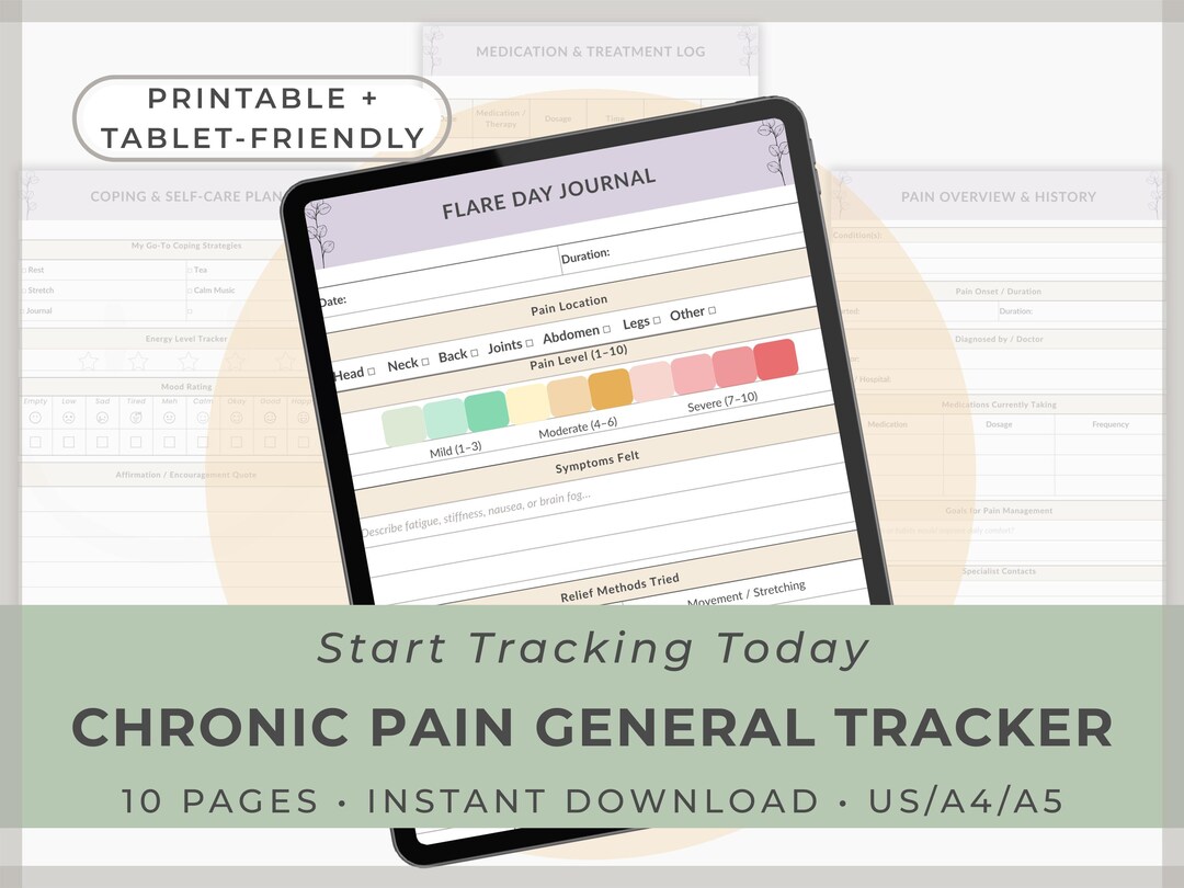 Relief Notes Table Chronic Pain General Tracker | Daily Pain Level, Triggers, Meds Taken ...