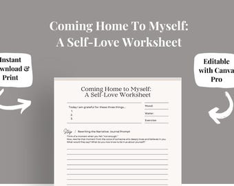 Foglio di lavoro sull'amor proprio: salute mentale e benessere (download PDF, modello Canva disponibile)