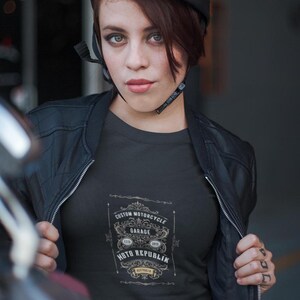 Motorcycle Garage Moto Republik Unisex T-shirt, Biker Tee, Vintage Motorcycle Shirt, Moto Lover Gift, Retro Bike Apparel