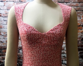 Sewing Pattern for Queen Anne neckline knit tank top: available in sizes XS to XL- Instant Download