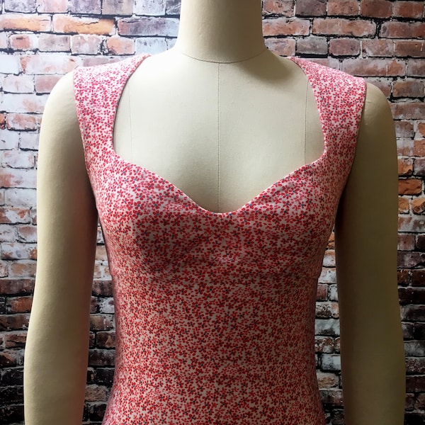 Sewing Pattern for Queen Anne neckline knit tank top: available in sizes XS to XL- Instant Download