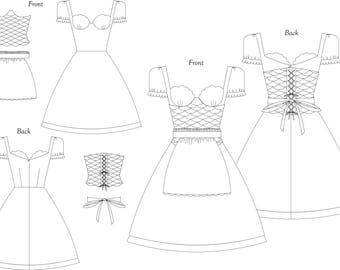 Pattern for Alice the Madness Returns: The Siren- Dress, corset, and apron- available in sizes 00 to 20