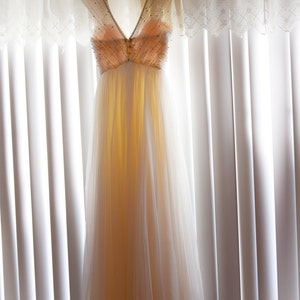 Sweetheart Deep V Crystal Rhinestone Beaded Gathered Silk Gauze Skirt with Tulle Bow Belt image 4