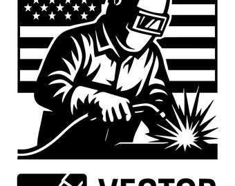 Soldadora Gmaw/Mig con bandera estadounidense, archivo vectorial (.DXF, .PNG, .Ai para corte CNC, trazado y plasma)