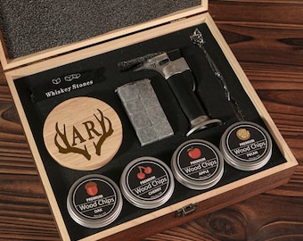 Whiskyrokerset met premium houten geschenkdoos, gepersonaliseerde cocktailkits, beste vadercadeaus voor vader, luxe cadeaus heren, gepersonaliseerd cadeau voor vader