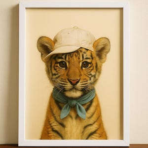 Baby Tiger Poster with Bandana – Printable Safari Nursery Art, Digital Download in 5 Sizes, Printable wall Art, Home and office Art
